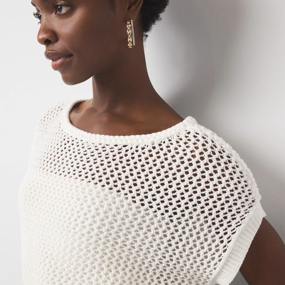 White House Black Market Open-Knit Off-the-Shoulder Banded Bottom Sweater NWT